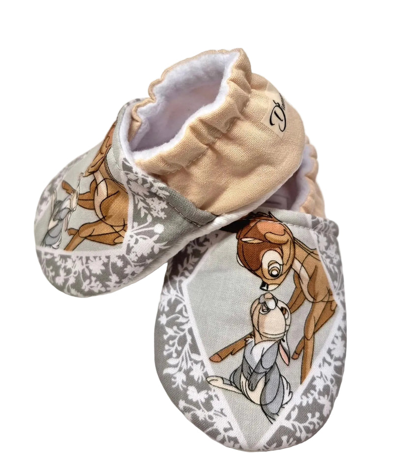 Bambi and Thumper Baby Booties, Cotton Fleece Lined Crib Shoes