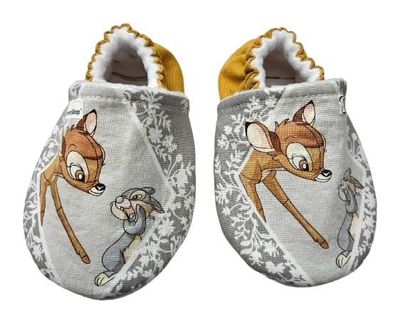 Bambi and Thumper Baby Booties, Cotton Fleece Lined Crib Shoes