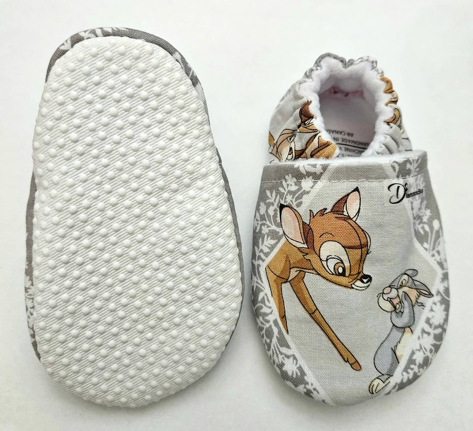 Bambi and Thumper Baby Booties, Cotton Fleece Lined Crib Shoes